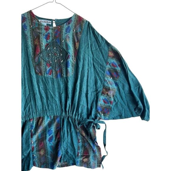 Vtg Golden River Women's Embroidered Oversized Peasant Blouse Floral Green LARGE - Picture 12 of 12